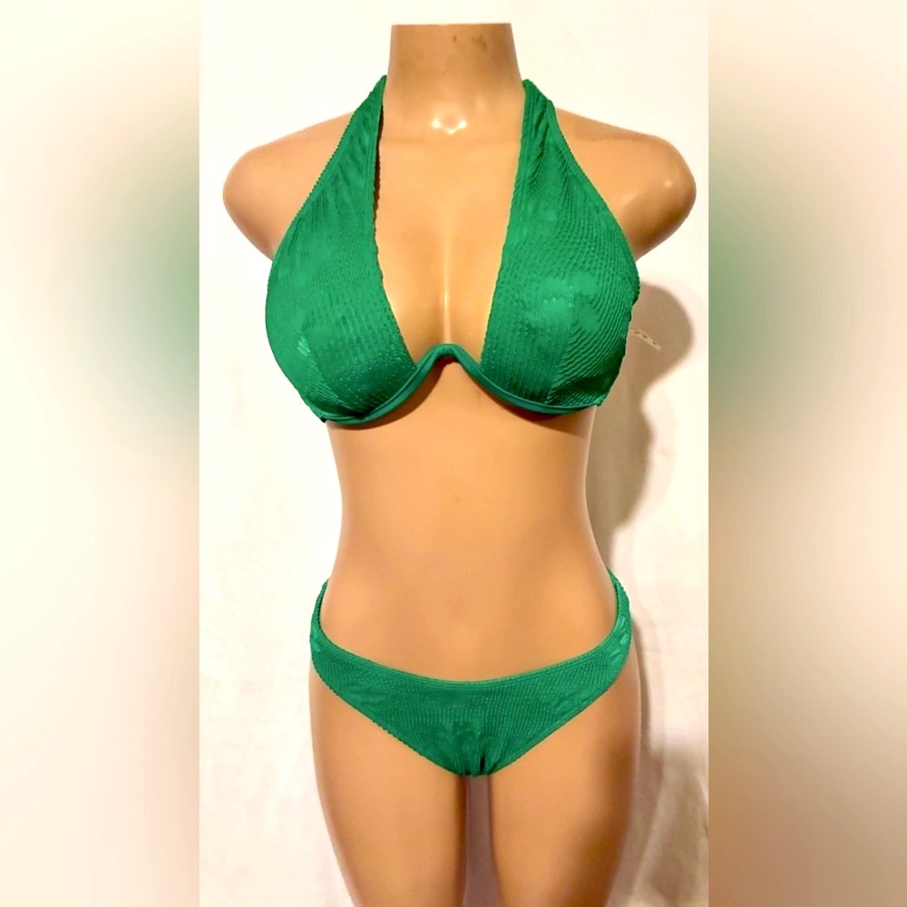 Green Textured Underwire Push-up Bikini Set